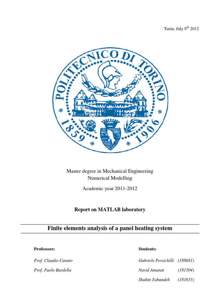 MATLAB Analysis of Panel Heating System | PDF | Finite Element Method ...