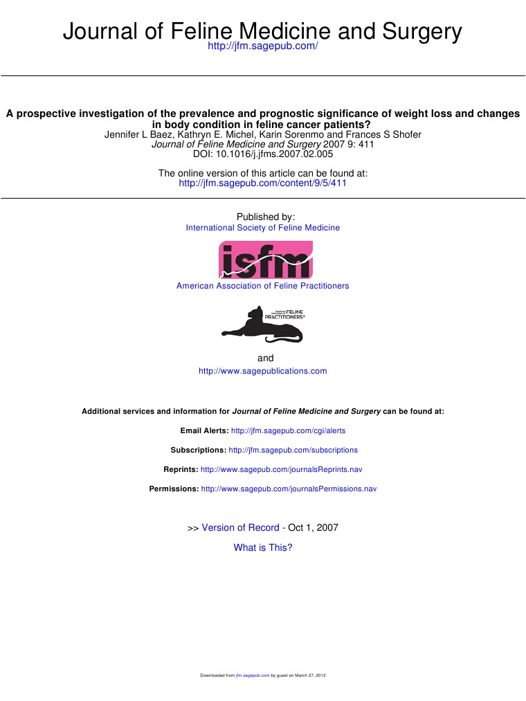 Image showcasing Journal of Feline Medicine and Surgery-2007-Baez-411-7 | PDF | Cancer ...