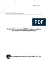 Analisa Biaya Konstruksi (Analisa Bow) Persiapan Bangunan Gedung