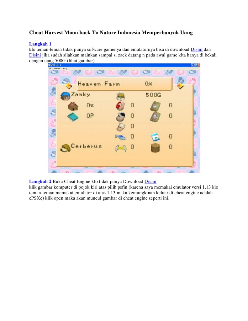Cheat Harvest Moon Back To Nature Indonesia | PDF