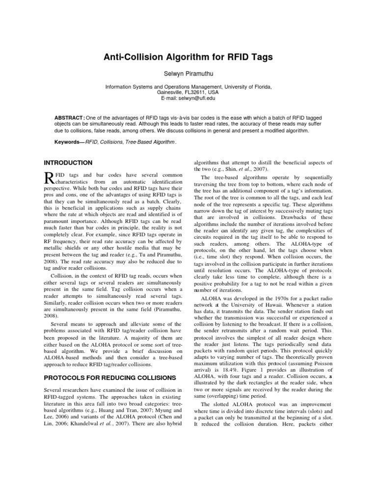 RFID Tag Anti-Collision Algorithm | PDF | Radio Frequency ...