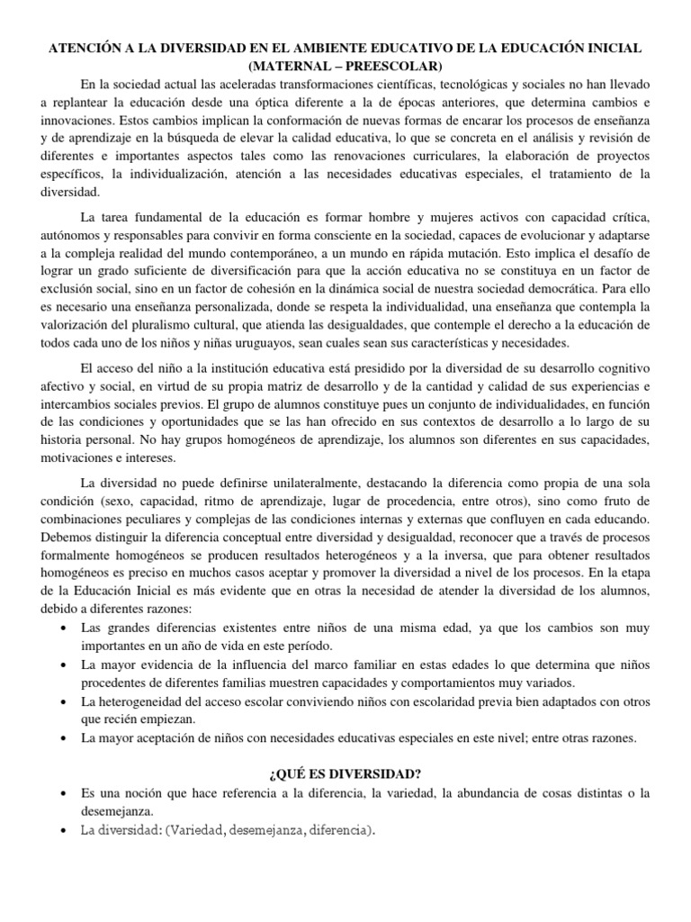 Atención A La Diversidad | PDF | Jardín de infancia | Aprendizaje