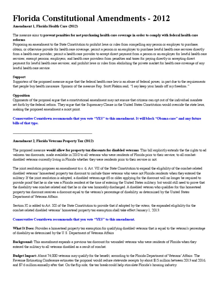 Florida Constitutional Amendments 2012 PDF Supreme Courts