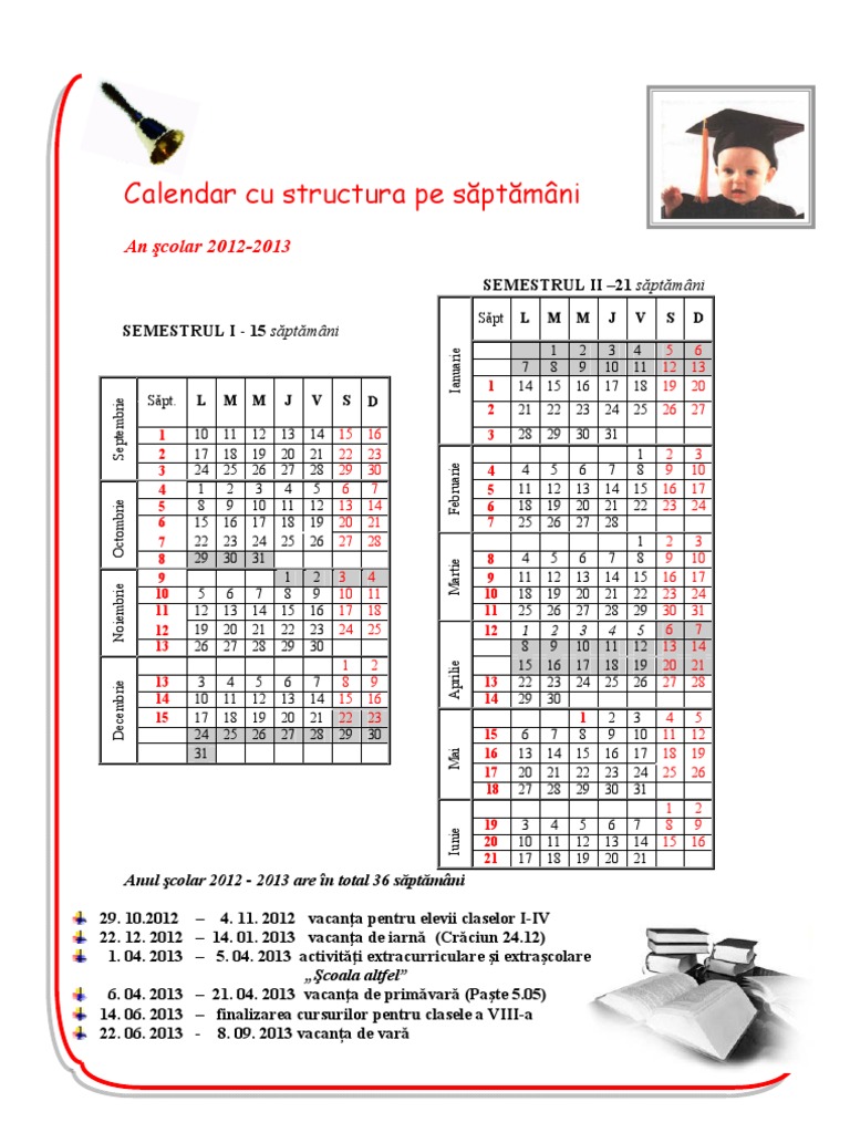 Calendar Cu Structura Pe Saptamani 20122013