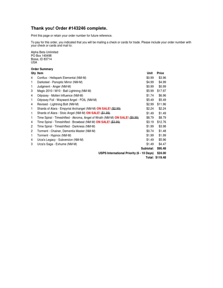 Order Confirmation #143246 Details | PDF