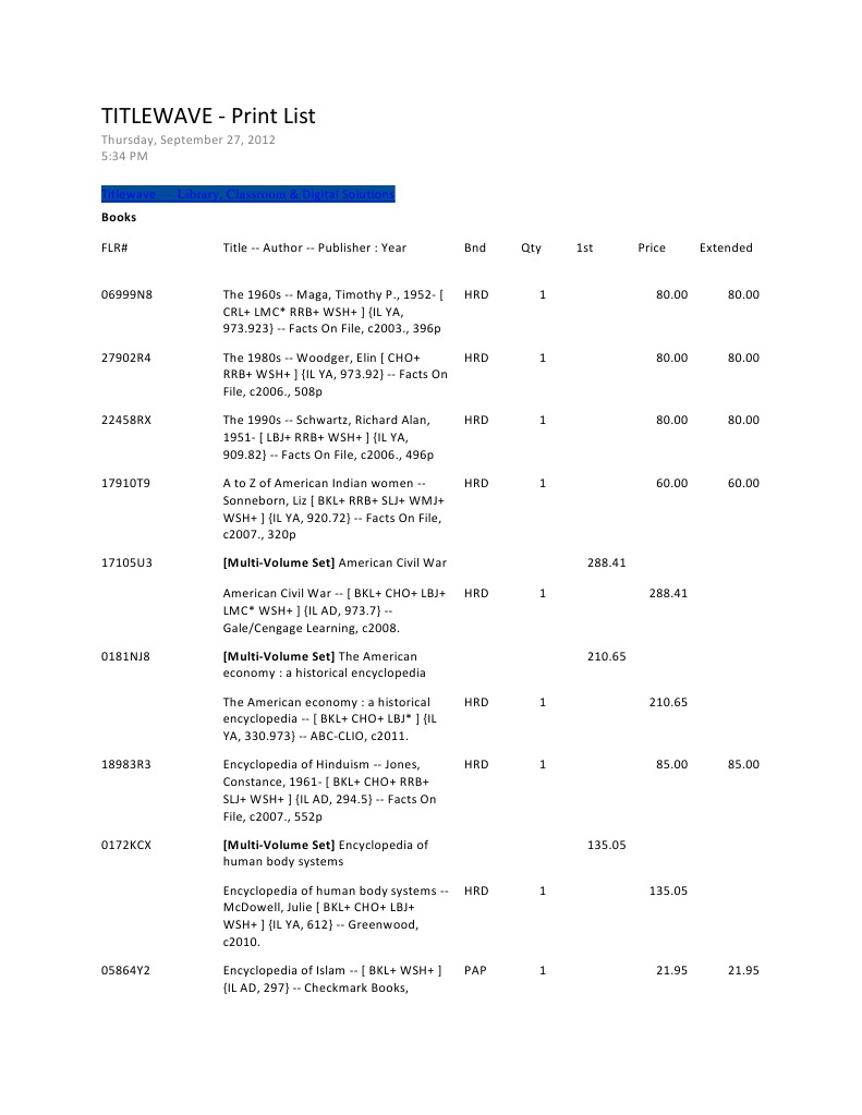 Library Book & eBook Purchase List | PDF | Books | Library And Museum