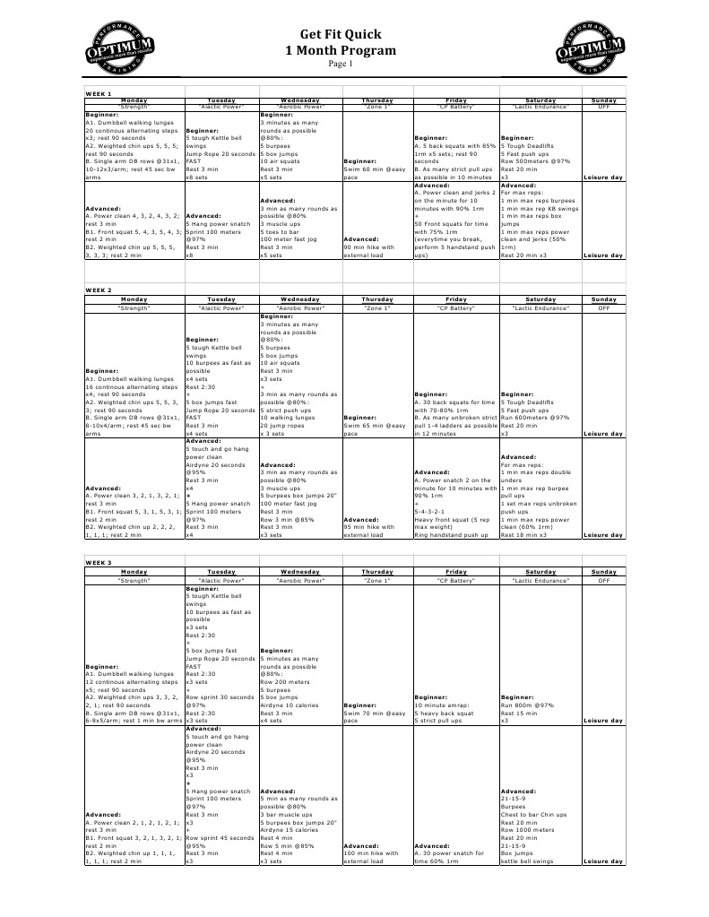 OPT Get Fit Quick Free Training Program | PDF | Kettlebell | Aerobic ...