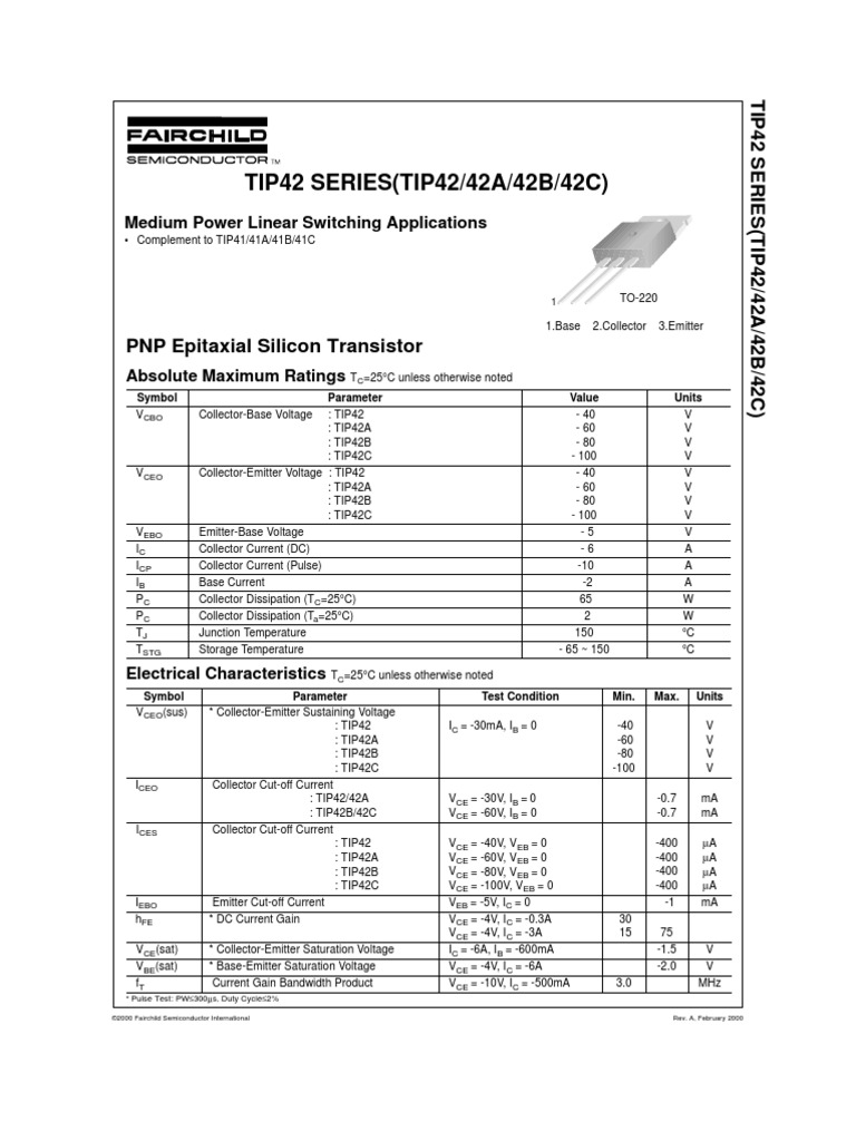 TIP42 PNP Transistor Datasheet PDF