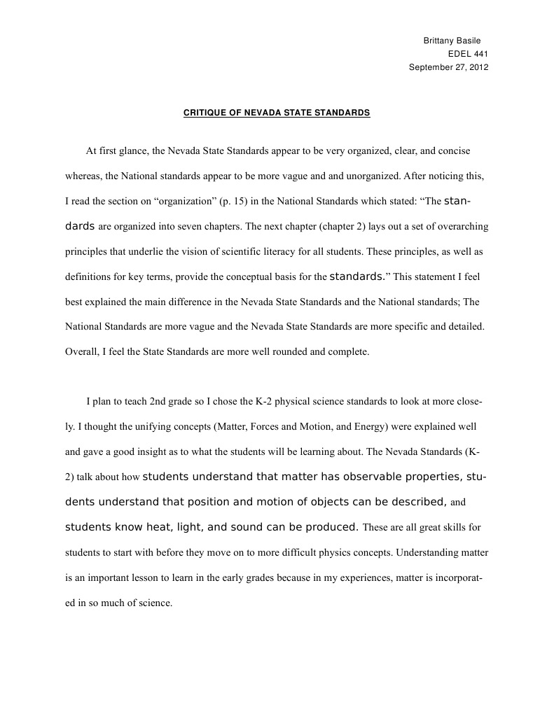 Critique of Nevada Standards PDF Matter Cloud