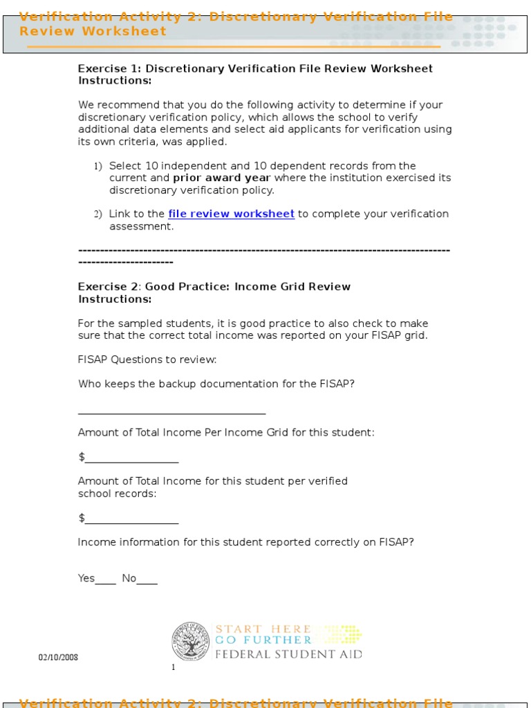 Exercise 1: Discretionary Verification File Review Worksheet ...