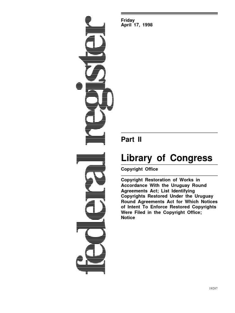 US Copyright Office: 63fr19287 | PDF | Copyright | Copyright Law