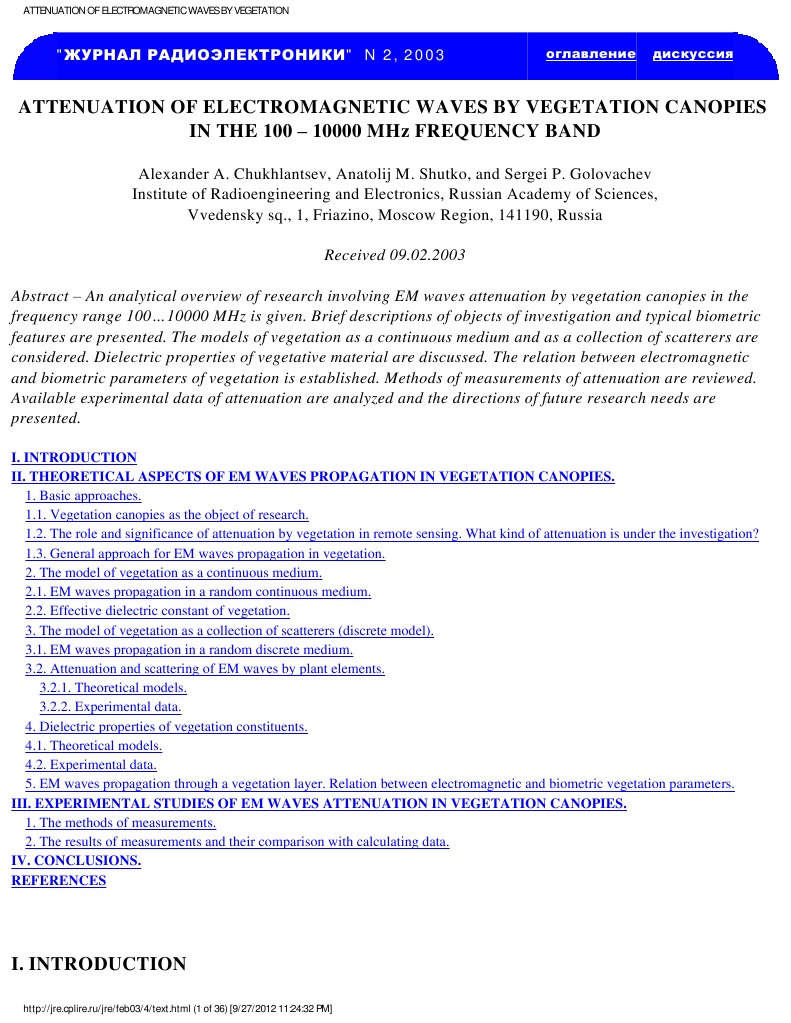 Attenuation of Electromagnetic Waves by Vegetation | PDF | Scattering ...