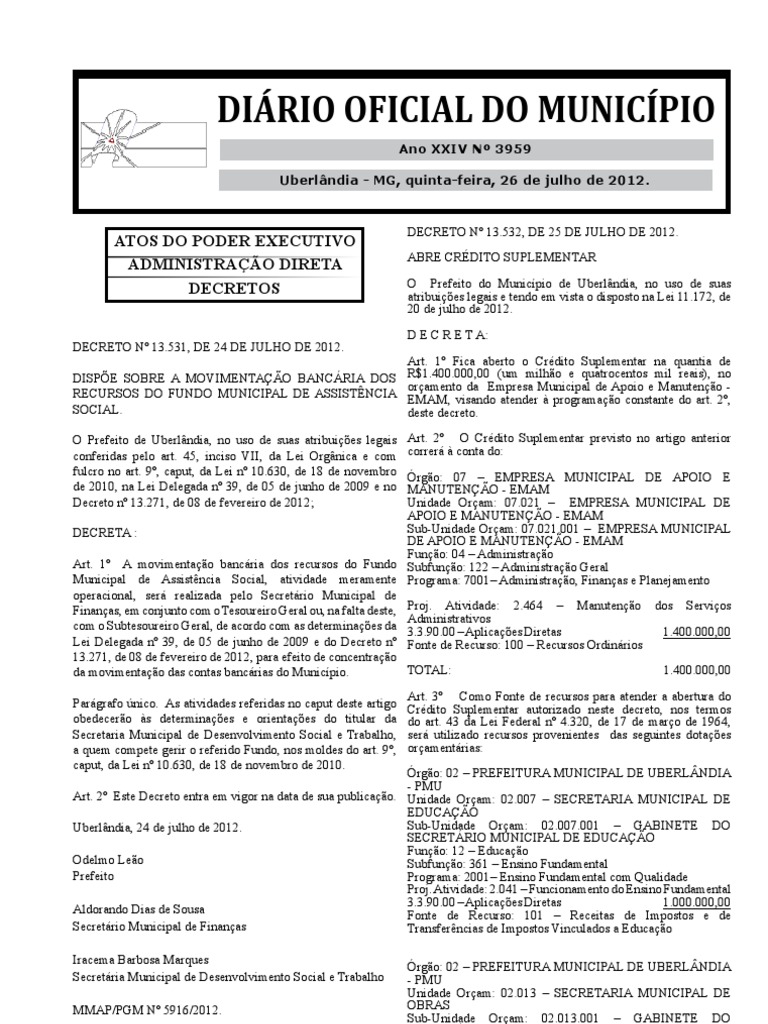 Diário Oficial Do Município: Atos Do Poder Executivo Administração ...