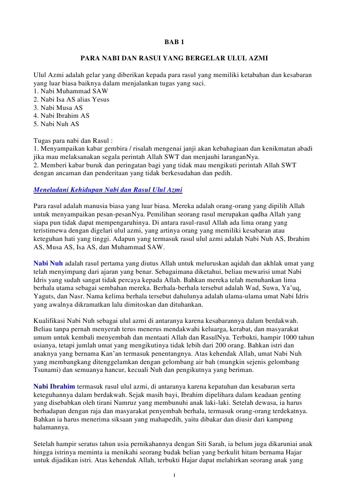 Bab 1 Para Nabi Dan Rasui Yang Bergelar Ulul Azmi Ulul Azmi Adalah Gelar Yang Diberikan