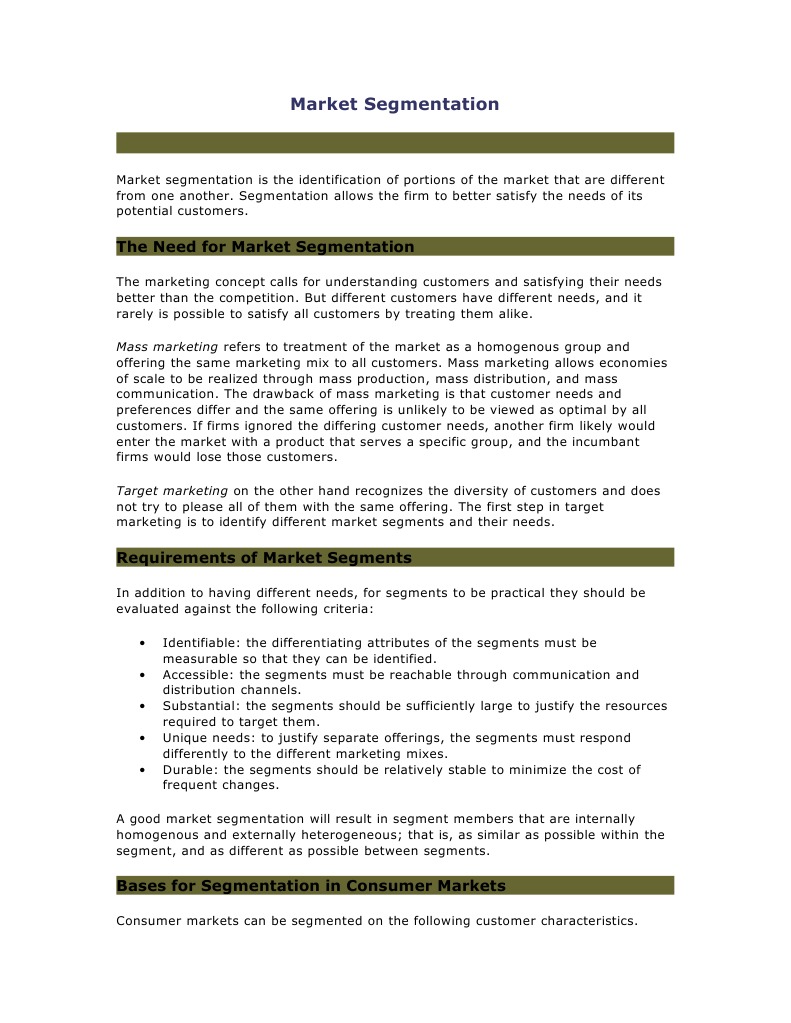 The Need For Market Segmentation | PDF | Market Segmentation | Marketing