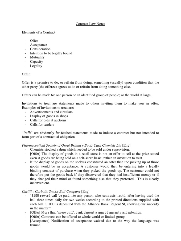 Key Elements of Contract Law Explained | PDF | Consideration ...
