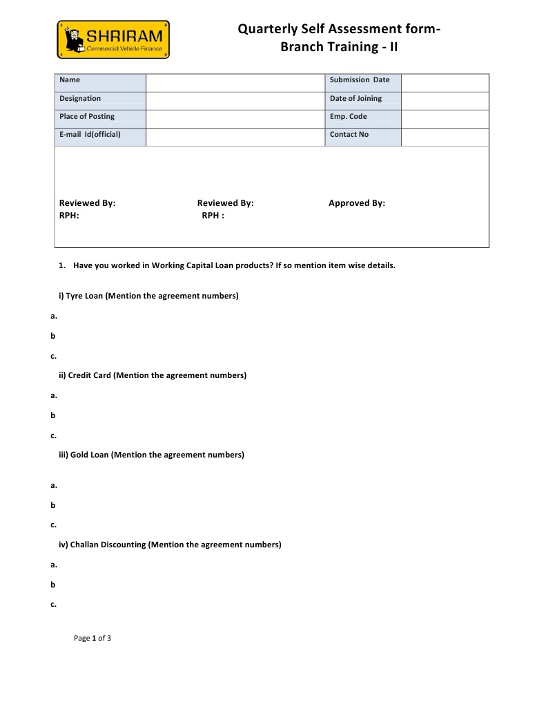 Quarterly Self Assessment Form Template | PDF