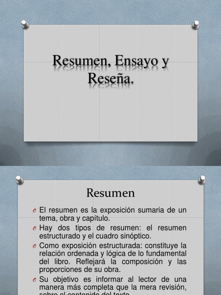 Diferencia Entre Ensayo Y Reseña Equipo 5 Resumen, Ensayo y Reseña | PDF | Crítica literaria | Ensayos
