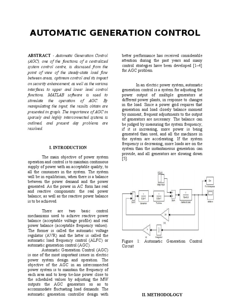 Automatic Generation Control PDF Electric Power System Ac Power