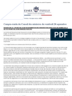 Compte-rendu du conseil des ministres du 28 Septembre 2012