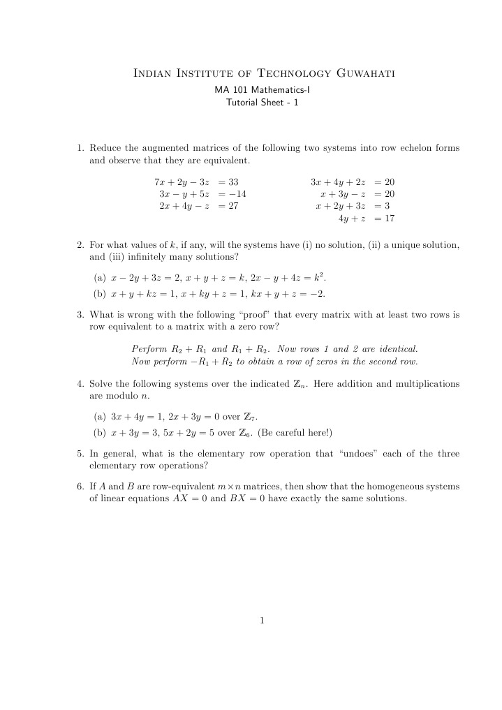 IIT Guwahati MA 101 Math Tutorial 1 | PDF | Teaching Methods ...