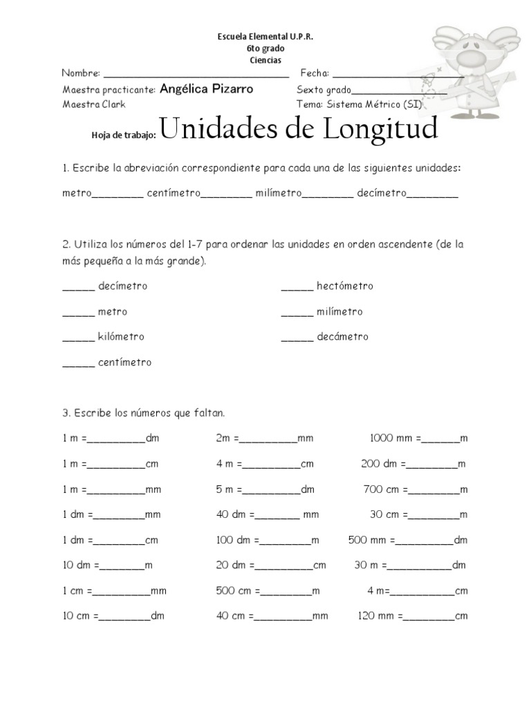 Hojas De Trabajo Para Convertir Unidades De Medida