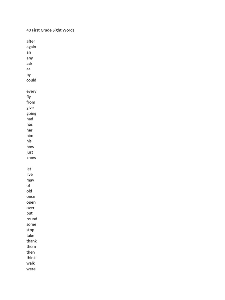 40 First Grade Sight Words | PDF