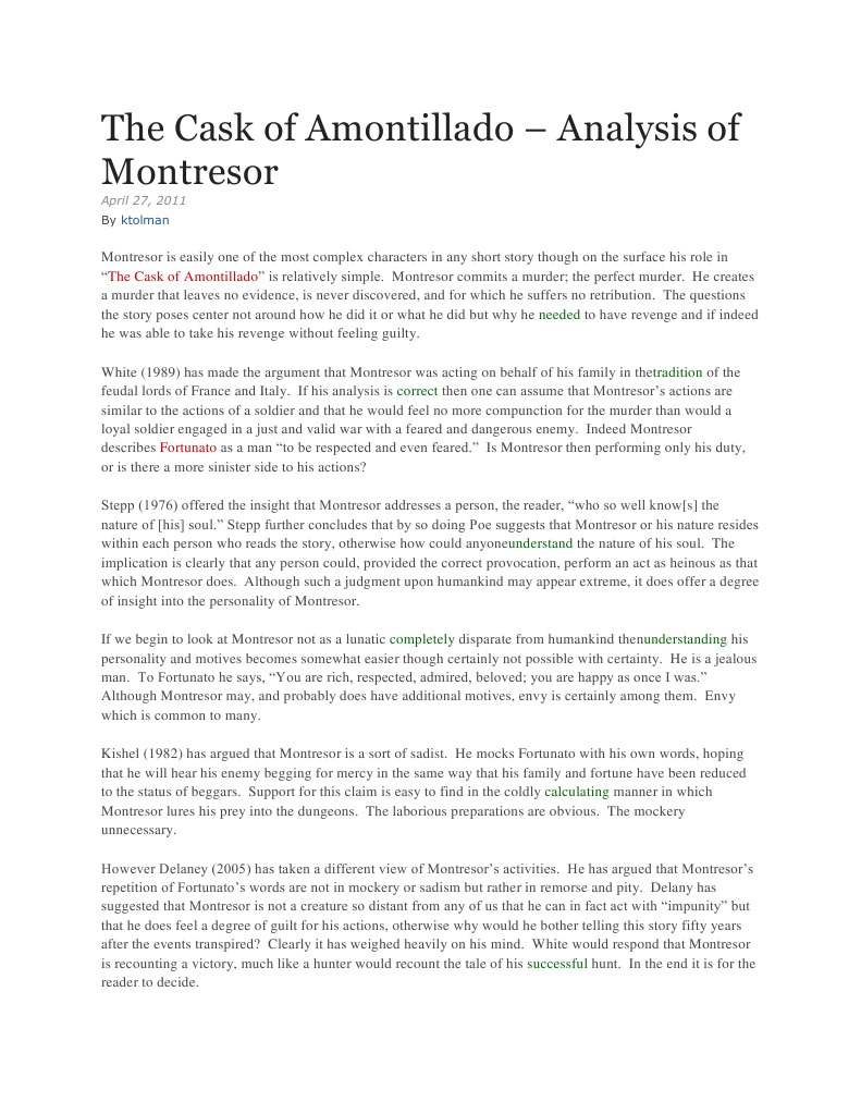 Cask of Amontillado Analysis