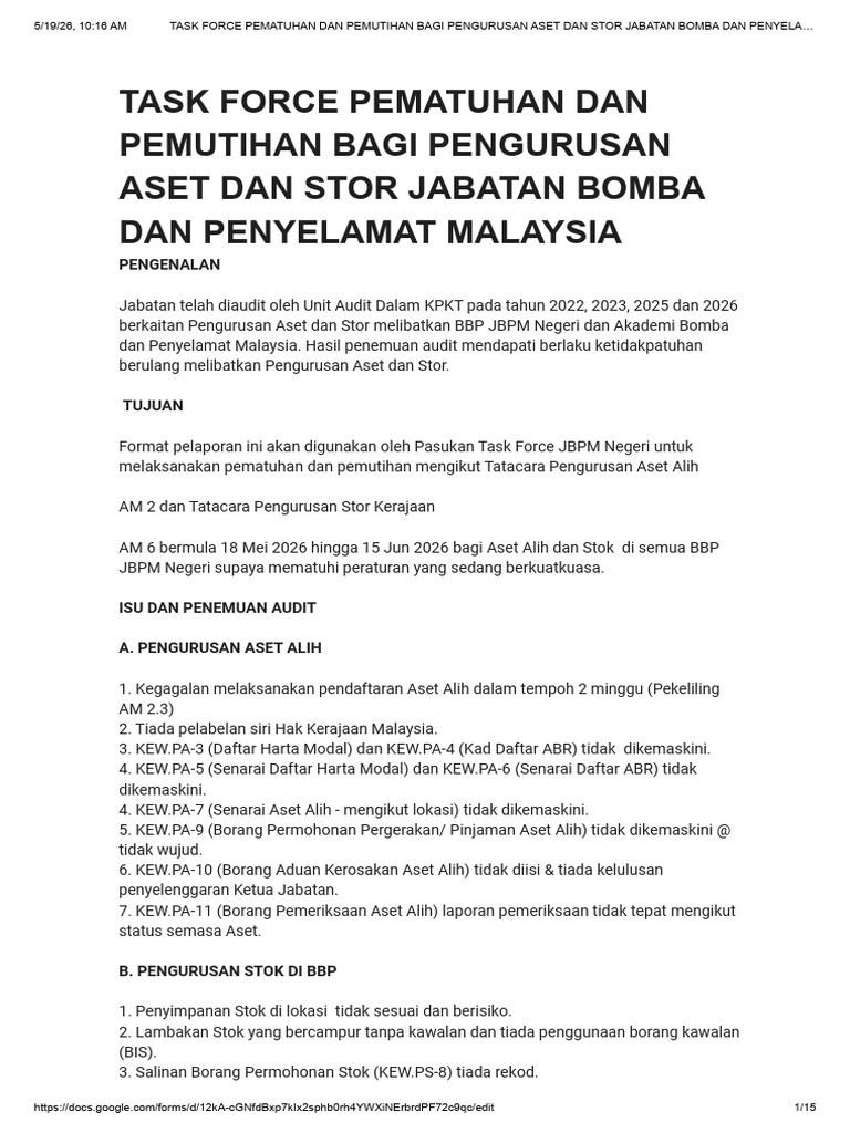 Naziran Pematuhan Pengurusan Aset Dan Stor Jabatan Bomba Dan Penyelamat ...