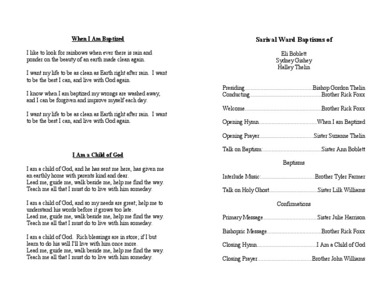 Baptism Program Baptism Systematic Theology