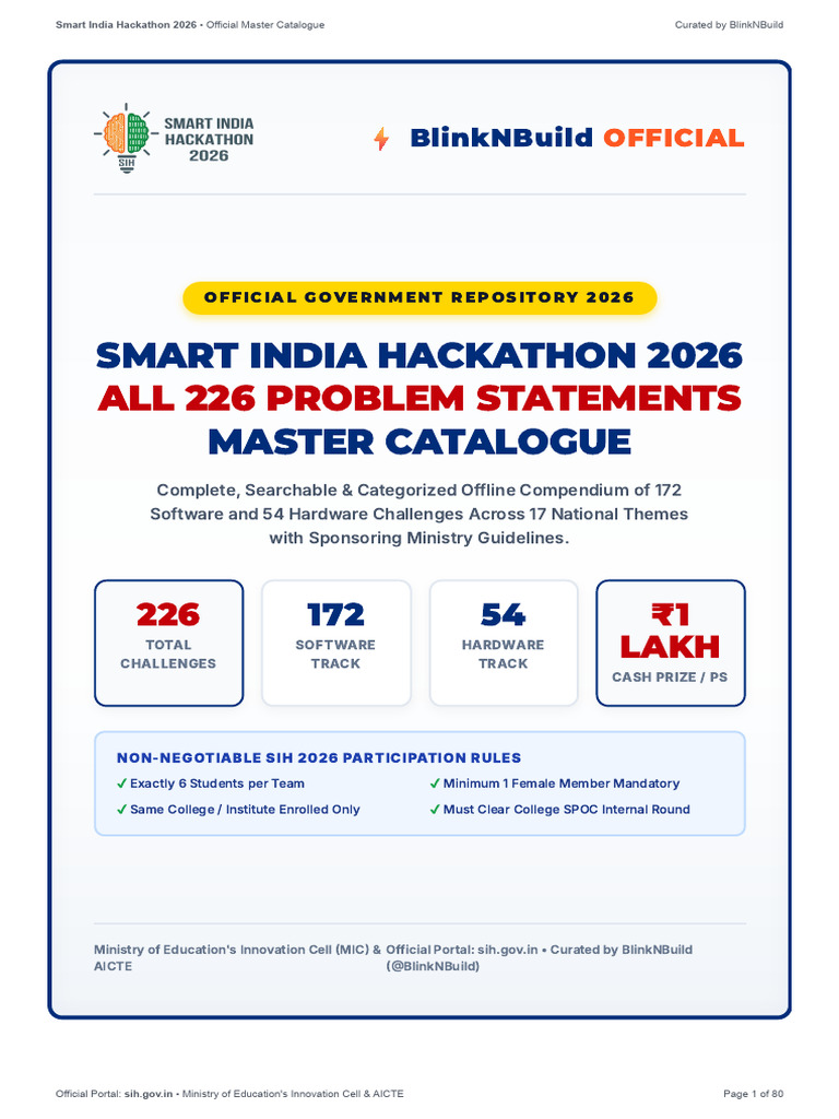 SIH 2026 All 226 Problem Statements Master Catalogue | PDF | Software ...