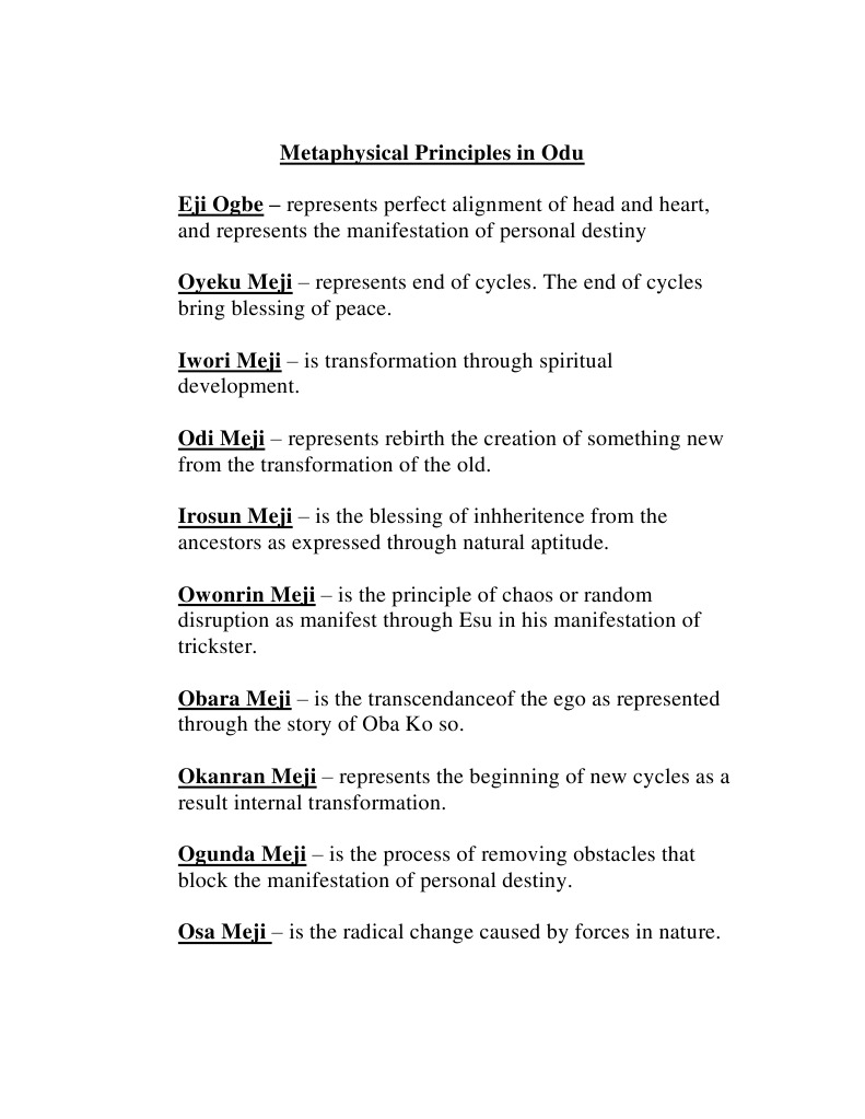 Metaphysical Insights on Odu Meji | PDF