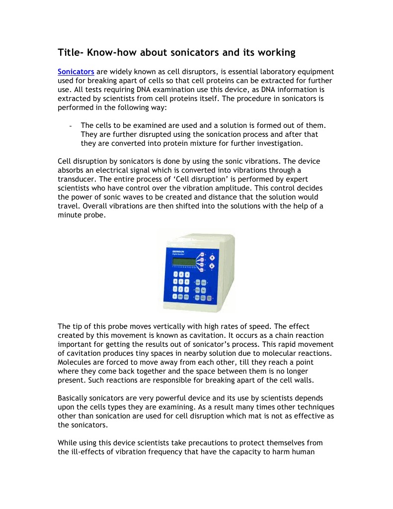 THE SONICATOR PRINCIPLES APPLICATIONS AND USES visual data 6