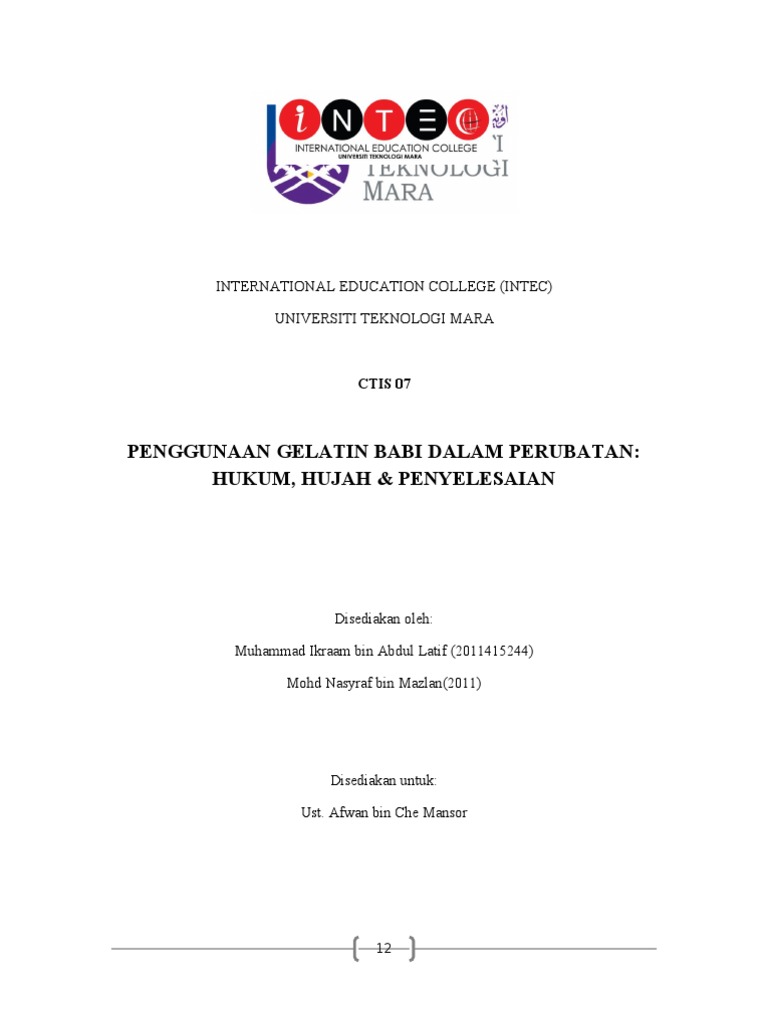 Penggunaan Gelatin Babi Dalam Perubatan Hukum Hujah Penyelesaian Pdf