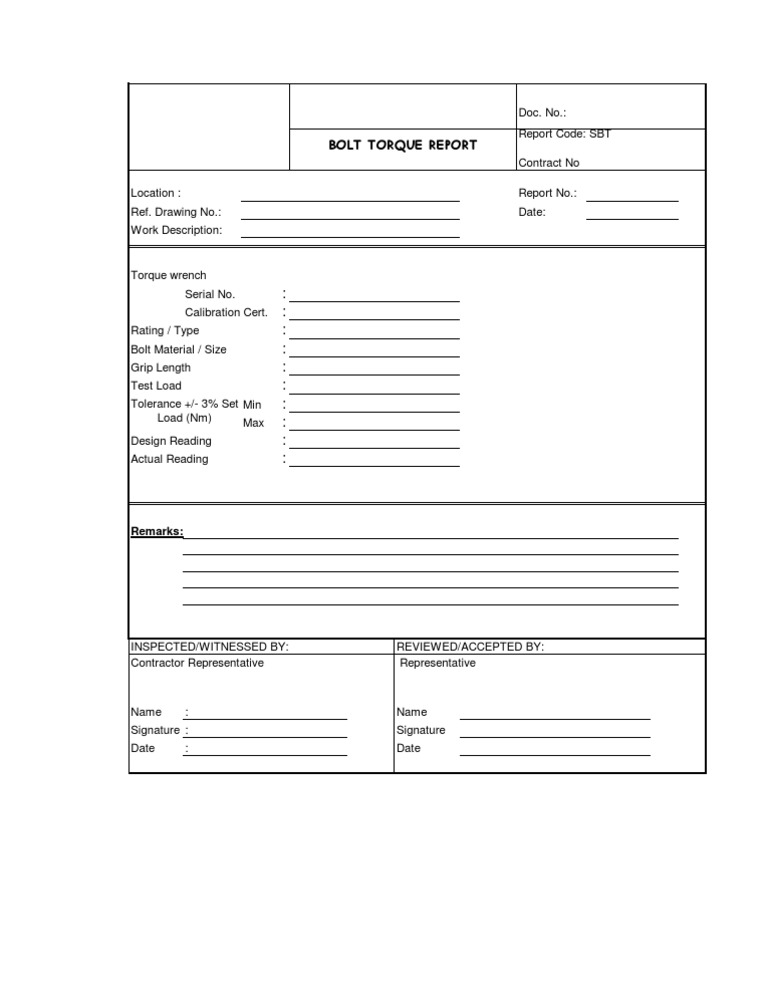 Bolt Torque Inspection Report Template | PDF