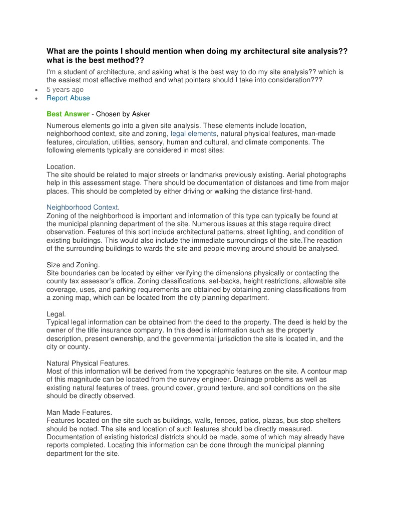 What Are The Points I Should Mention When Doing My Architectural Site Analysis Pdf Zoning Information