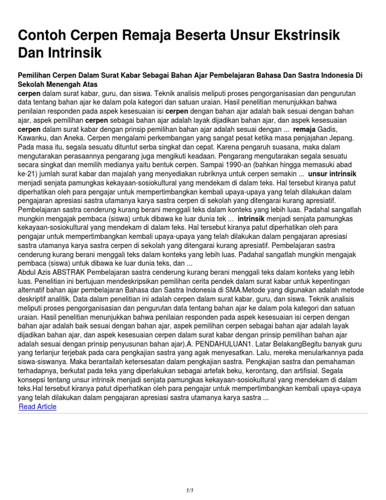 Contoh Unsur Ekstrinsik Cerpen Dunia Sosial