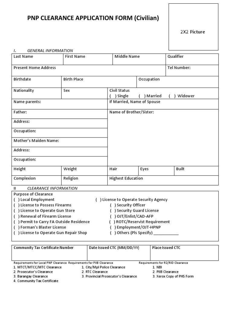 PNP Clearance Appl Form (Civilian) | PDF | Home & Garden