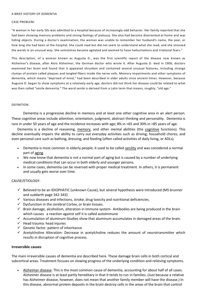 Dementia Report | PDF | Dementia | Alzheimer's Disease