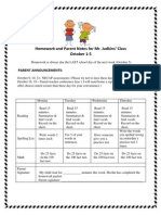 Homework and Parent Notes For Mr. Judkins' Class October 1-5