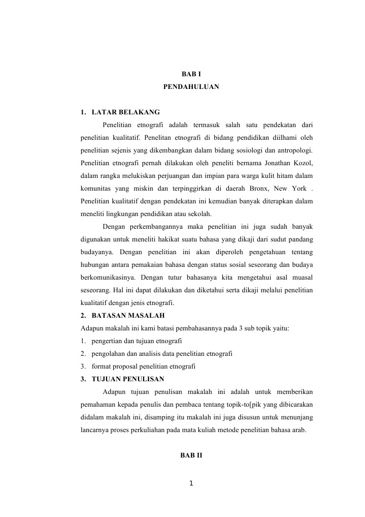 Bab I Pendahuluan 1 Latar Belakang Penelitian Etnografi Adalah Termasuk Salah Satu Pendekatan Dari Penelitian Kualitatif