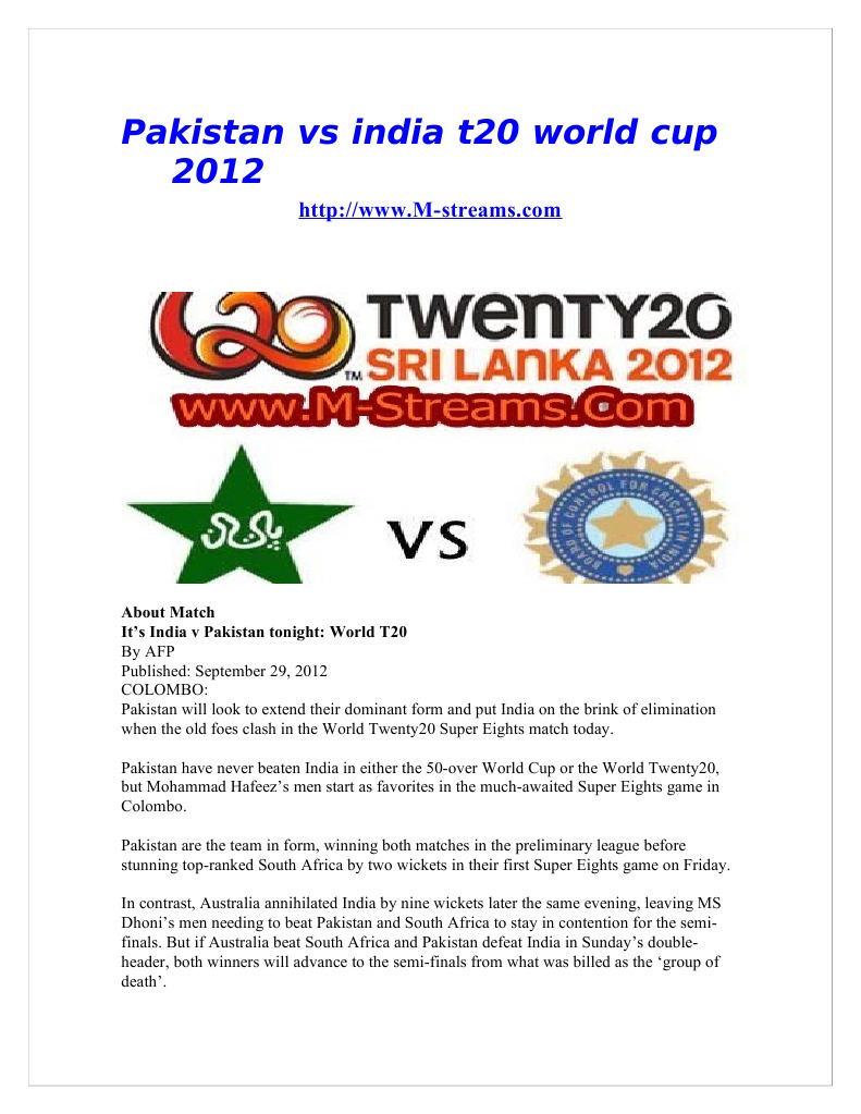 Pakistan Vs India t20 World Cup 2012 | PDF | Cricket | Test Cricket