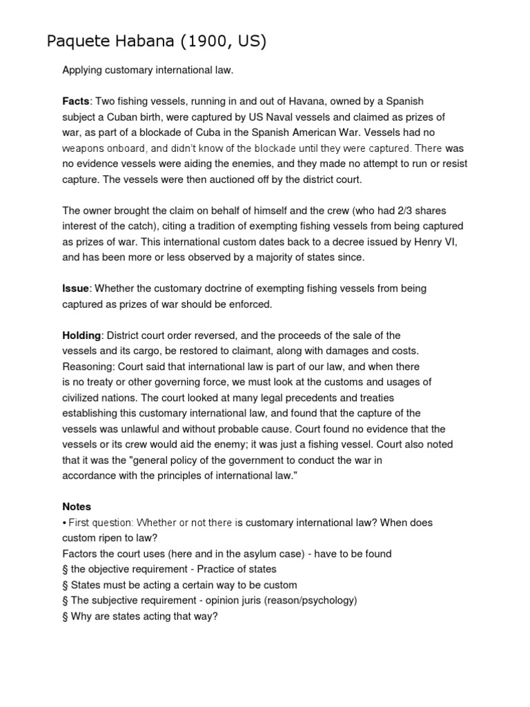 Paquete Habana Case PDF Prize (Law) International Law