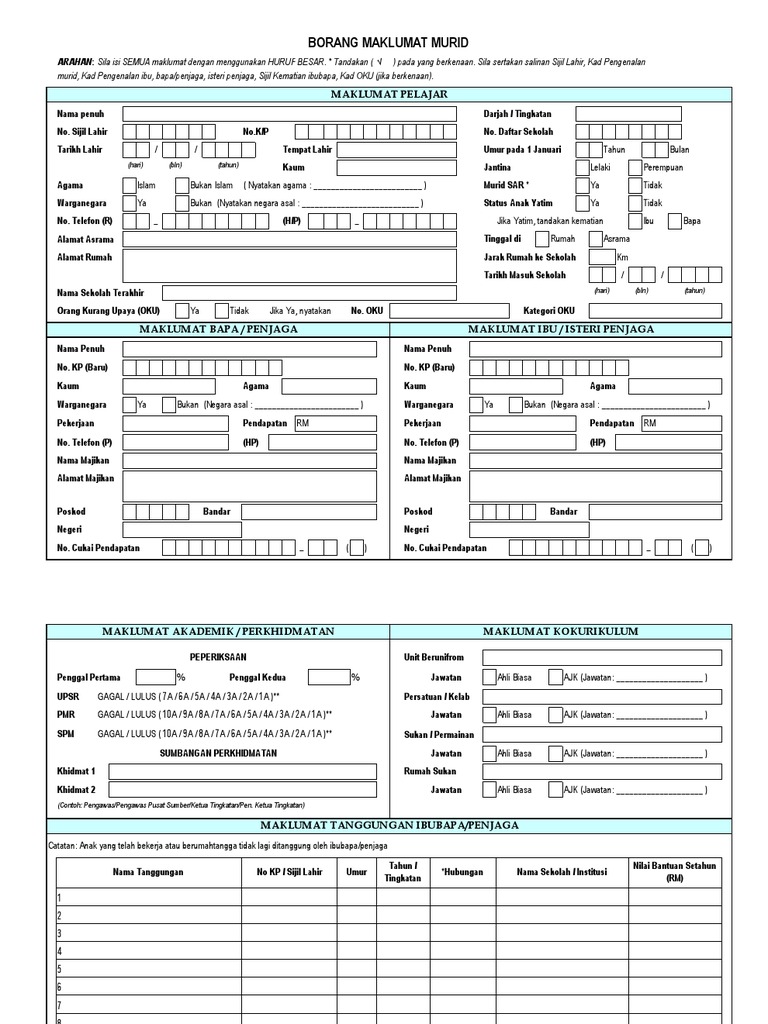 Borang Maklumat Murid 2019 Pdf