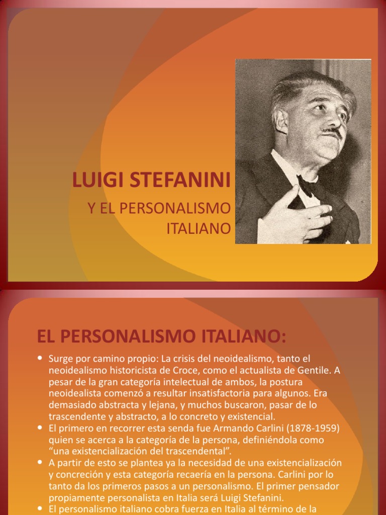 Luigi Stefanini y El Personalismo Italiano Metafísica Moralidad