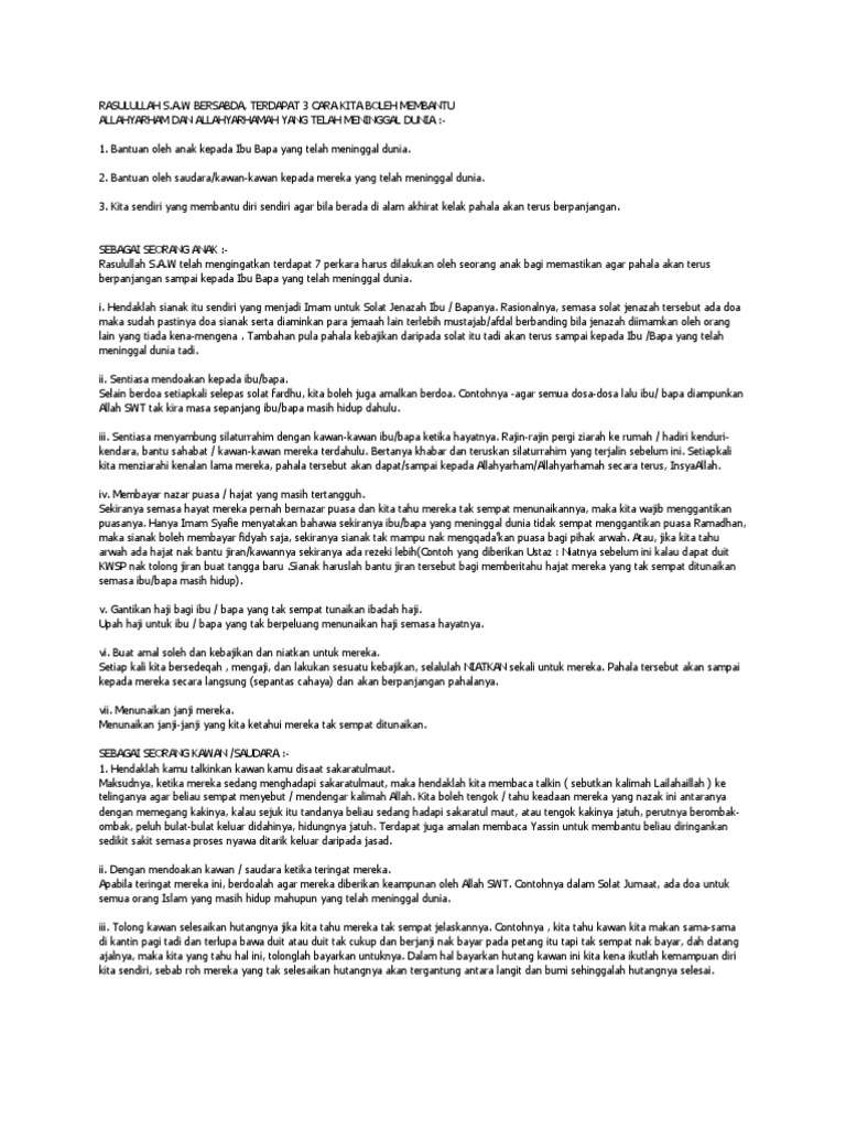 Amal Alan Anak Untuk Ibubapa Selepas Mati Pdf