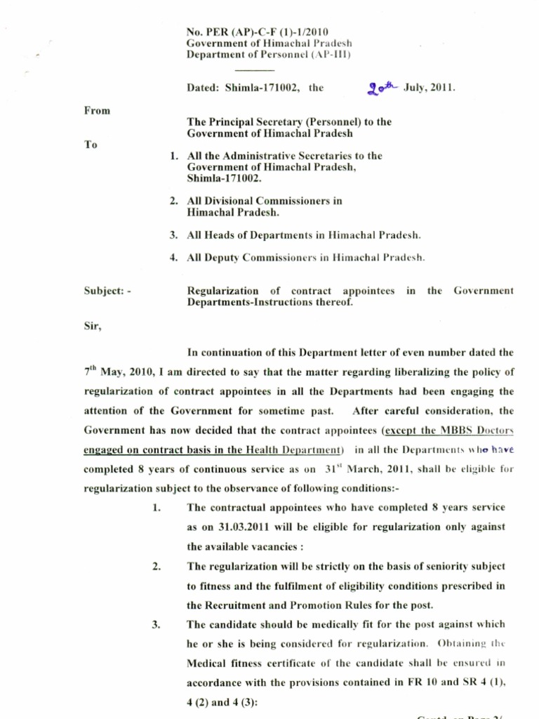 Regularization of Contract Employees in HP | PDF | Common Law | Virtue