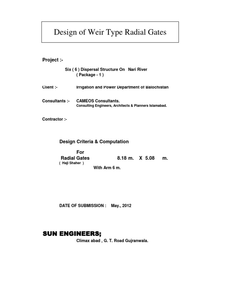 Design of Radial Gates for Nari River | PDF | Gear | Bending