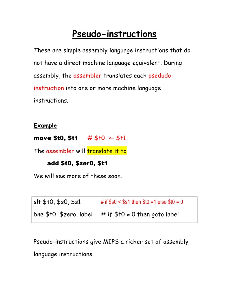 PseudoInstructions Assembler PsedudoInstruction PDF Assembly Language Computer Engineering