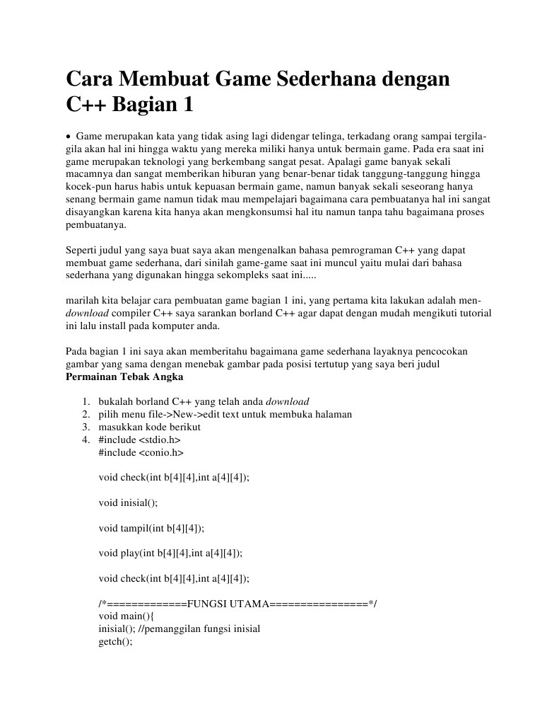 Cara Membuat Game Sederhana Dengan C++ | PDF